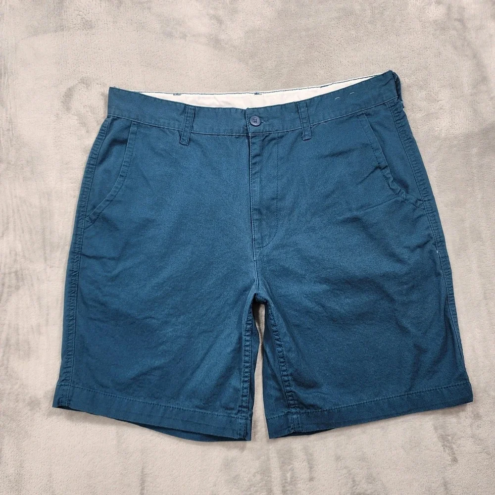 City Streets Shorts Mens 36 Blue Chino Flat Front Preppy Casual Summer Cotton